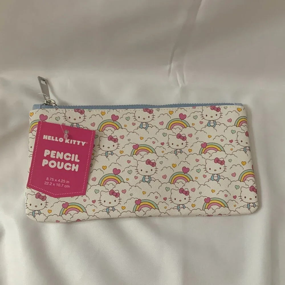 HELLO KITTY Rainbow Pencil Pouch in White/Silver
